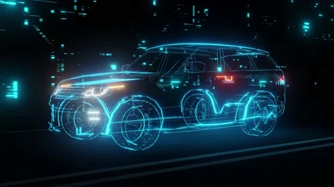 3D Model Detailed Silhouette of Autonomous Car Driving at High Speed. Stock Footage 134376041