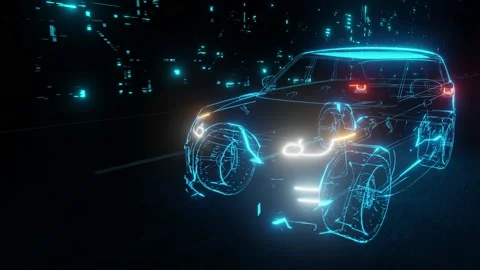 3D Model Detailed Silhouette of Autonomous Car Driving at High Speed. Stock Footage 134376115