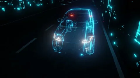 3D Model Detailed Silhouette of Autonomous Car Driving at High Speed. Stock Footage 134376151