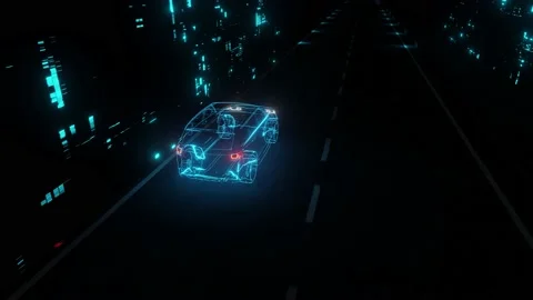 3D Model Detailed Silhouette of Autonomous Car Driving at High Speed. Stock Footage 134456845