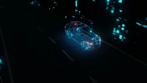 3D Model Detailed Silhouette of Autonomous Car Driving at High Speed. Stock Footage 134456913