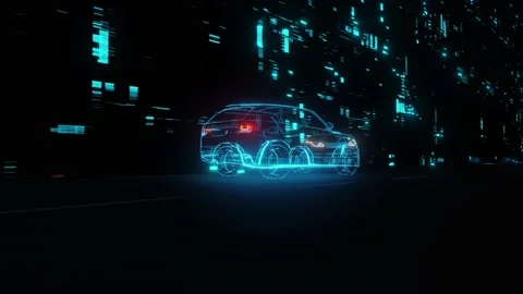 3D Model Detailed Silhouette of Autonomous Car Driving at High Speed. Stock Footage 134682877