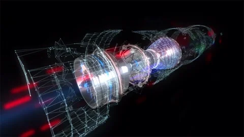 3D model detailed silhouette of generated engineering turbine. Aircraft Engine Stock Footage 247186086