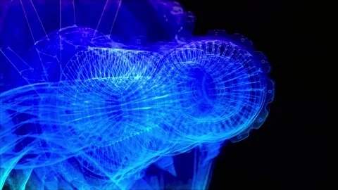 3D model detailed silhouette of generated engineering turbine. Aircraft Engine Stock Footage 265153059