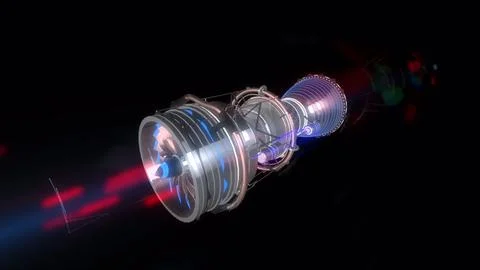 3D model detailed silhouette of generated engineering turbine. Aircraft Engine Stock Illustration