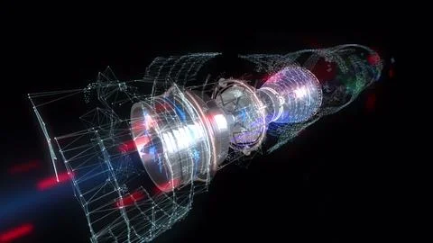 3D model detailed silhouette of generated engineering turbine. Aircraft Engine Stock Illustration