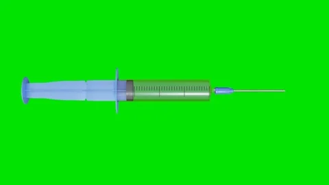 3D model of a disposable syringe with a retractable and extendable piston on a g Video stock 311359381