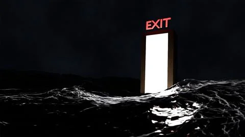 3D model of a door with light coming from inside and the door stands in the m Foto stock