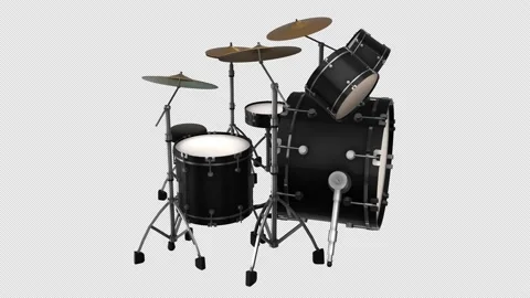 3d model of drum set rotating on alpha channel background in seamless loop. Stock Footage 143612041