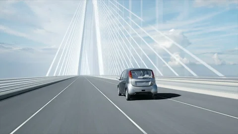 3d model of electric car on the bridge, very fast driving. Ecology concept Video stock 108518804