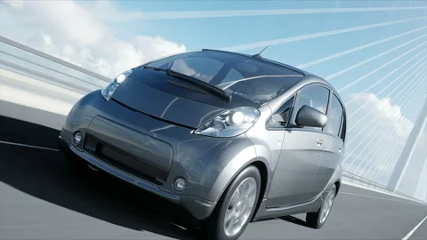 3d model of electric car on the bridge, very fast driving. Ecology concept Видео 108519040