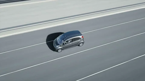 3d model of electric car on the bridge, very fast driving. Ecology concept Stockbeeldmateriaal 108520156