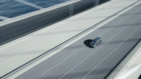 3d model of electric car on the bridge, very fast driving. Ecology concept Stockbeeldmateriaal 108520188