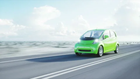 3d model of electric green car with 3d model of man. Render. Ecology concept Video stock 89144274