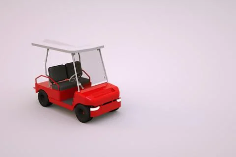 3D model of an electric red golf cart. Golf course sports car on purple isolated Stock Illustration