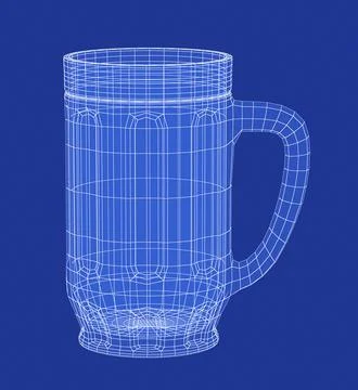 3D model of empty beer mug Illustration