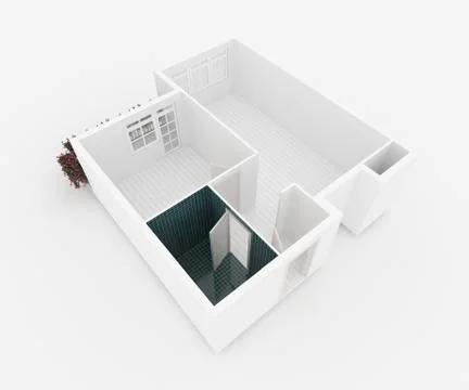 3d model of empty home apartment, floor plan Stock Illustration