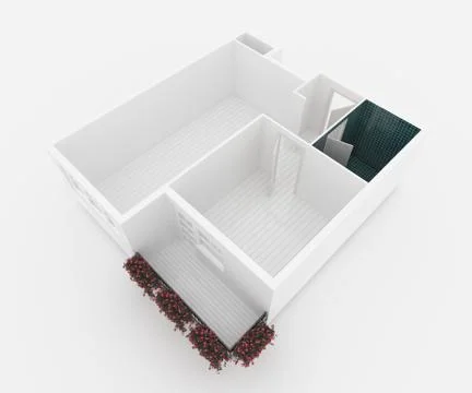 3d model of empty home apartment, floor plan Stock Illustration