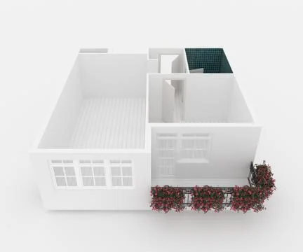 3d model of empty home apartment, floor plan Stock Illustration