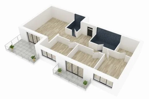 3d model of empty home apartment Stock Illustration