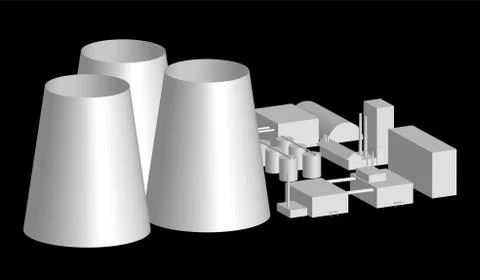 3d model, factory layout, power station in an projection 3d illustration Ilustración de archivo