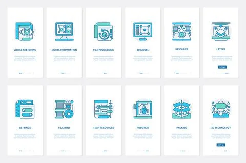 3d model file processing robotic technology UX, UI onboarding mobile app page Ilustração Stock