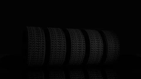 3D model of four car tires on a black background Stock Illustration
