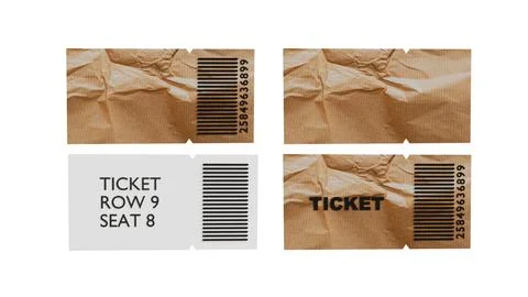 3D model of four paper tickets of different brown and white with and withou.. Stock Illustration