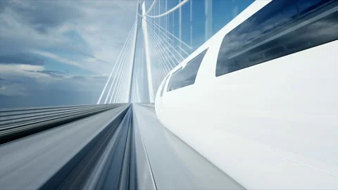 3d model of futuristic passenger train on the bridge. Very fast driving. Future Stock Footage 108489209