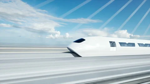 3d model of futuristic passenger train on the bridge. Very fast driving. Future Stock Footage 108491657