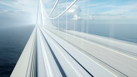 3d model of futuristic passenger train on the bridge. Very fast driving. Future 스톡 동영상 108493155