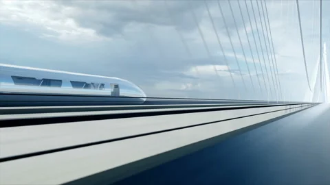 3d model of futuristic passenger train on the bridge. Very fast driving. Future Stock Footage 108493416