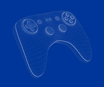 3d model of game controller 3d wire-frame model of game controller on blue... Stockfoto's