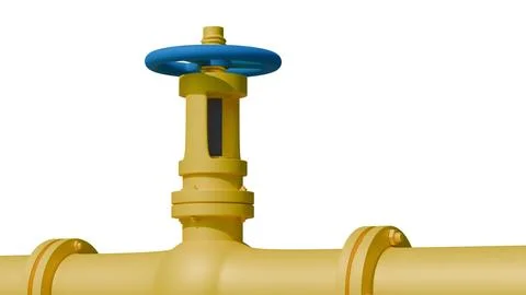 3d model of a gas pipe with a pressure valve in the colors of the flag of U.. Stock Photos