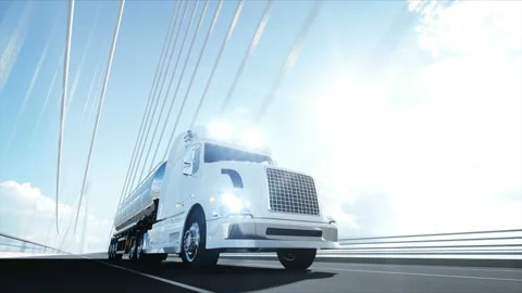 3d model of gasoline tanker, trailer, truck on highway. Very fast driving Stock-Footage 108475975