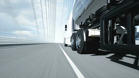 3d model of gasoline tanker, trailer, truck on highway. Very fast driving Vidéo 108476419