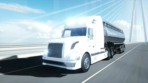 3d model of gasoline tanker, trailer, truck on highway. Very fast driving Vidéo 108476718