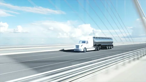 3d model of gasoline tanker, trailer, truck on highway. Very fast driving Stock-Footage 108476892