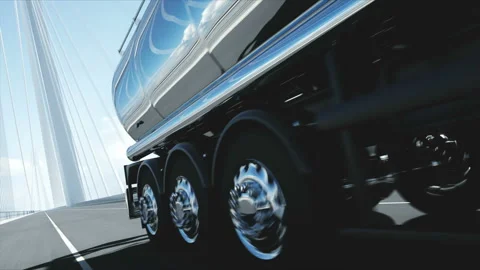 3d model of gasoline tanker, trailer, truck on highway. Very fast driving Video stock 108477381