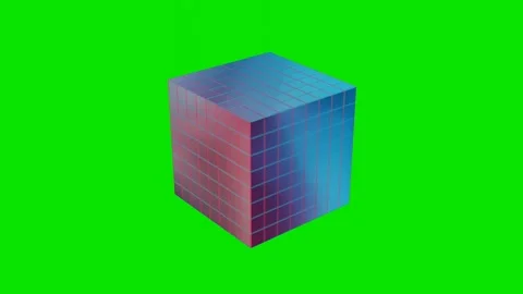 3D model of glossy cube made of small cubes rotates on green background. 3D rend Stock-Footage 310882260