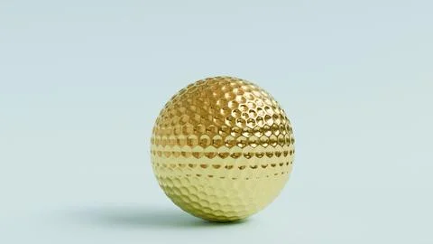 3D model of a golden golf ball on a blue background close-up, play golf Stock Illustration