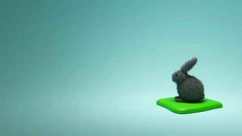 3D model of gray Easter bunny on blue background, Easter holiday Stock Photos