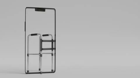 3D model of gray medical walker with black handles and supports in mobile p.. Illustration