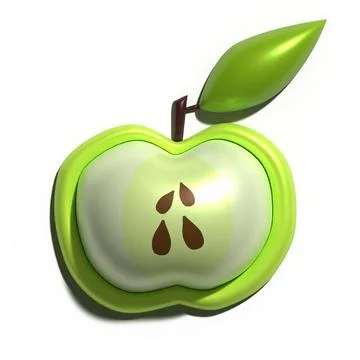 3D model of half of a green apple in a cross section with brown seeds and a.. Stock Illustration