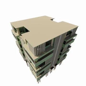 3D model of high-rise building apartment hotel resulting from rendering and.. Ilustración de archivo