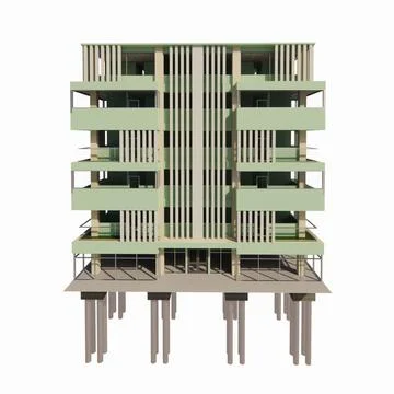 3D model of high-rise building apartment hotel resulting from rendering and.. Ilustración de archivo