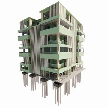 3D model of high-rise building apartment hotel resulting from rendering and.. Ilustración de archivo