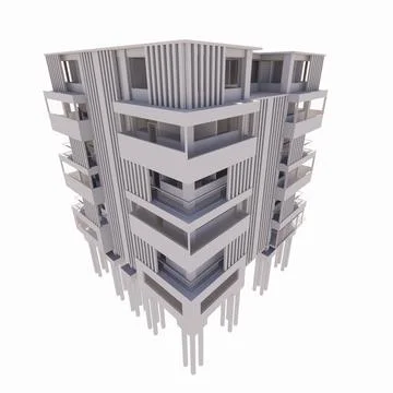3D model of high-rise building apartment hotel resulting from rendering and.. Ilustración de archivo