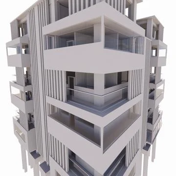 3D model of high-rise building apartment hotel resulting from rendering and.. Ilustración de archivo