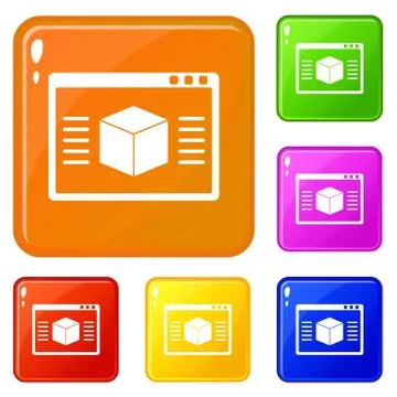 3d model icons set color Stock Illustration